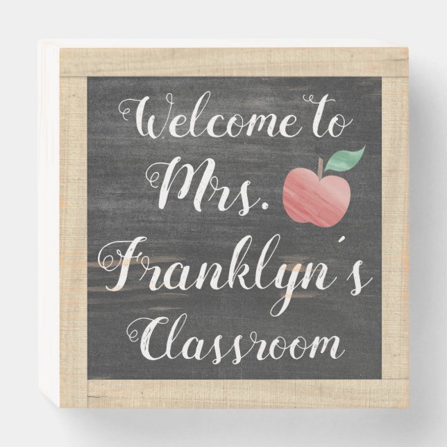 Personalized Teacher's Classroom Welcome Farmhouse Wooden Box Sign (Front Horizontal)