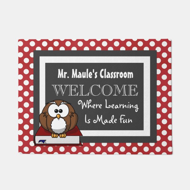 Personalized Teachers Fun Polka Dots Welcome Doormat (Front)