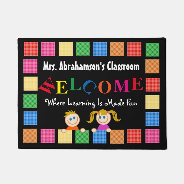 Personalized Teacher's Fun Welcome Doormat (Front)