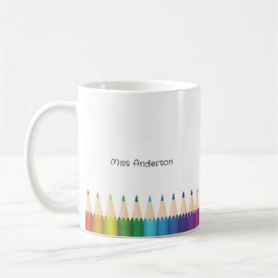 Personalized Teacher's Name Colorful Pencils Coffee Mug