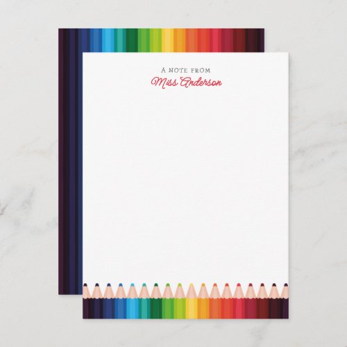 Personalized Teachers Name Colorful Pencils Note Card