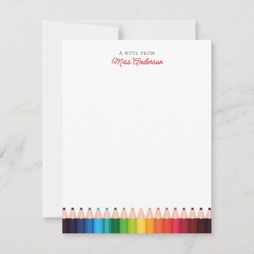 Personalized Teachers Name Colorful Pencils Note Card