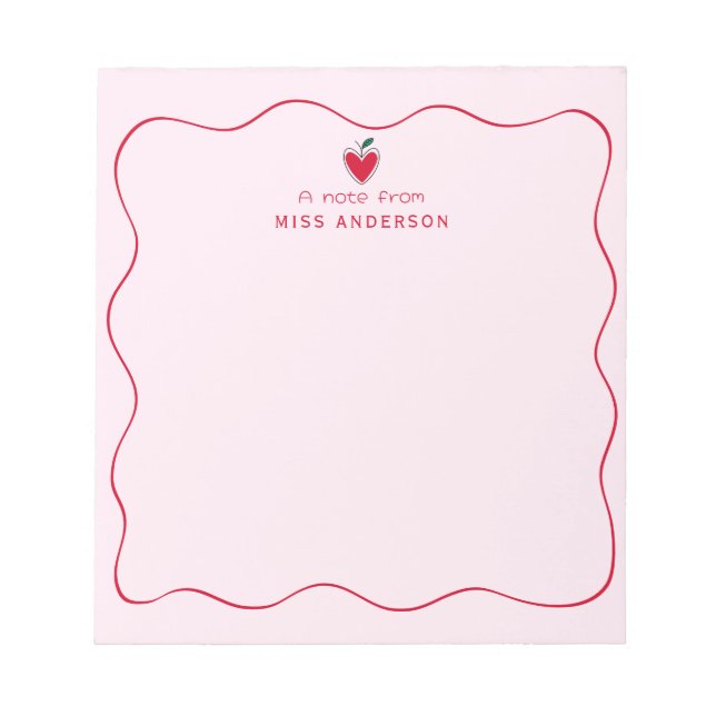 Personalized Teacher's Name Heart Apple Valentine Notepad (Front)