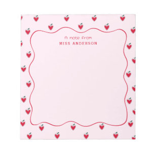Personalized Teacher's Name Heart Apple Valentine Notepad
