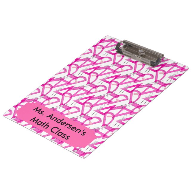 Personalized Teachers Pink Math Tools Clipboard (Angled)