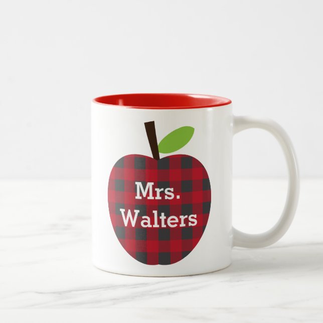 Personalized Teacher's Plaid Apple Two-Tone Coffee Mug (Right)