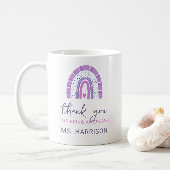 Personalized Teachers Rainbow Thank You Coffee Mug (With Donut)