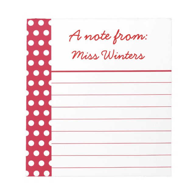 Personalized Teacher's Red Dots Notepad Gift (Front)