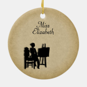 Personalized Teacher's Room Leather Look Ceramic Ornament