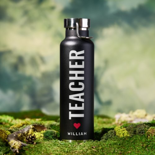 Personalized Teachers Valentines Day Gift Black Water Bottle