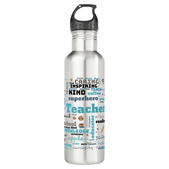 Personalized Teacher's word art Stainless Steel Water Bottle (Front)
