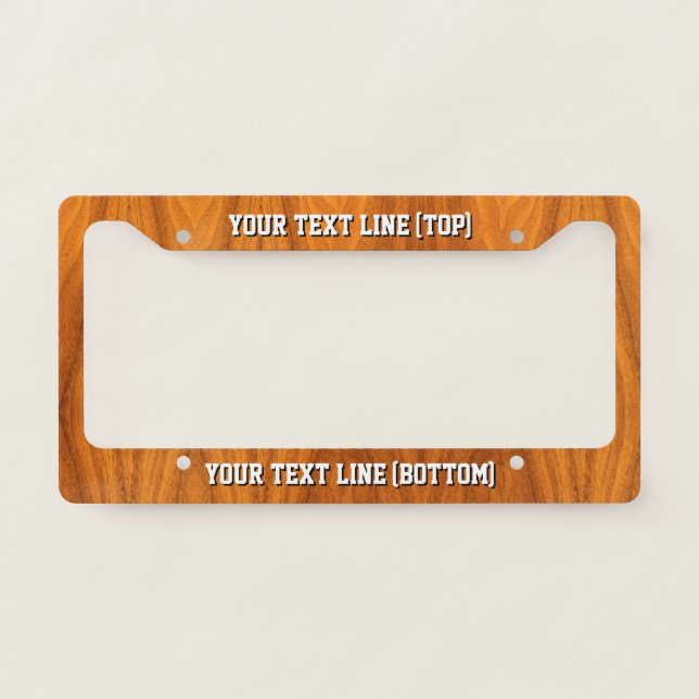 Personalized Teak Veneer Style Print on a License Plate Frame (Front)