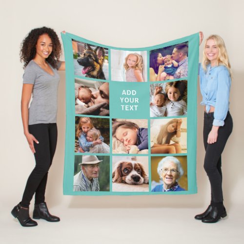 Personalized Teal 11 Photo Collage Fleece Blanket