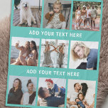 Personalized Teal 9 Photo Collage Fleece Blanket<br><div class="desc">Personalized gift fleecy blanket featuring a teal background that can be changed to any color,  9 photos of your choice,  and 2 simple text templates for you to customize.</div>