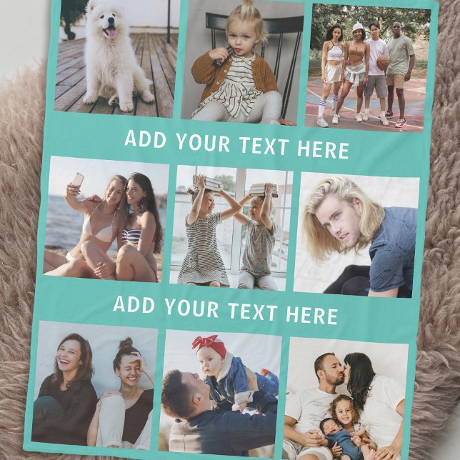 Personalized Teal 9 Photo Collage Fleece Blanket (Creator Uploaded)
