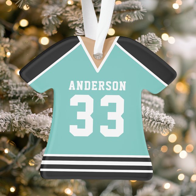 Personalized Teal and Black Hockey Jersey Ornament (Creator Uploaded)