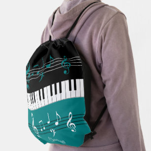 Personalized Teal and Black music themed Drawstring Bag