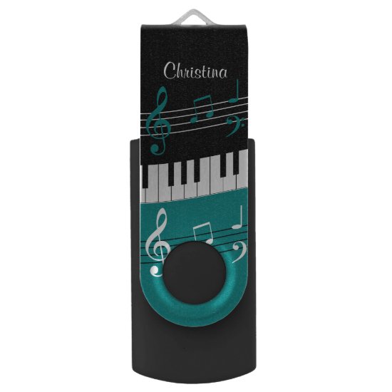 Personalized Teal and  Black music themed USB Flash Drive