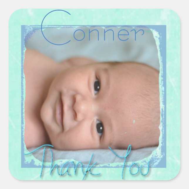 Personalized Teal and Blue Baby Thank You Stickers (Front)