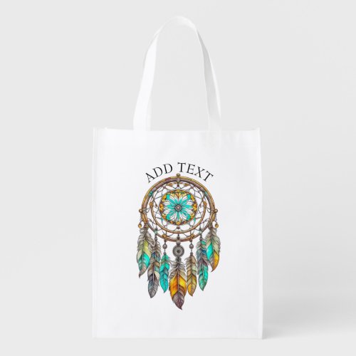 Personalized Teal and Blue Dreamcatchers Mystical Grocery Bag