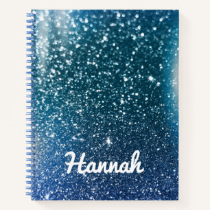 Personalized Teal and Blue Ombre Glitter Notebook