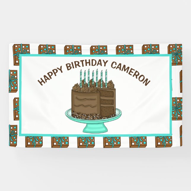 Personalized Teal and Brown Happy Birthday   Banner (Horizontal)