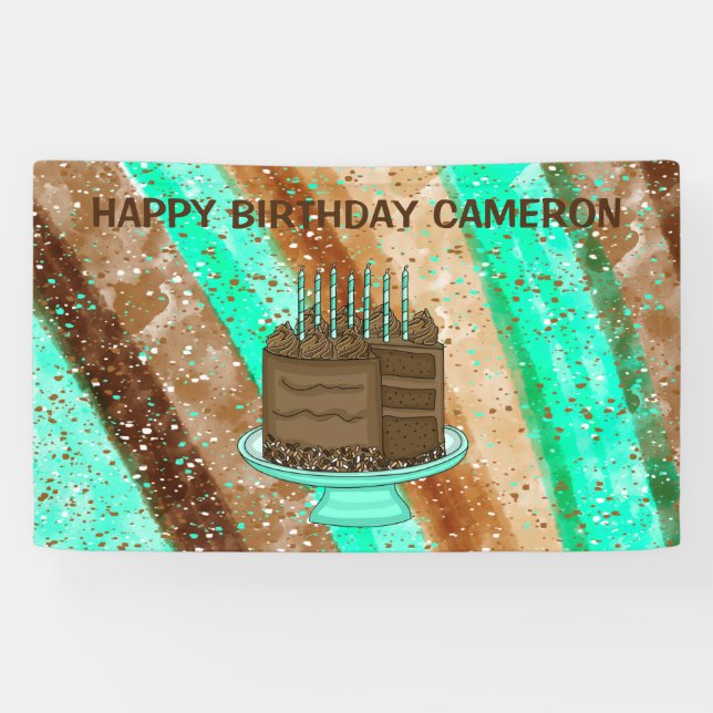 Personalized Teal and Brown Happy Birthday Banner (Horizontal)