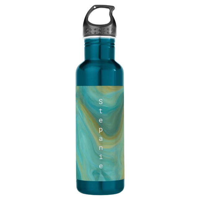 Personalized Teal and Brown Swirls Marble Art    Stainless Steel Water Bottle (Front)