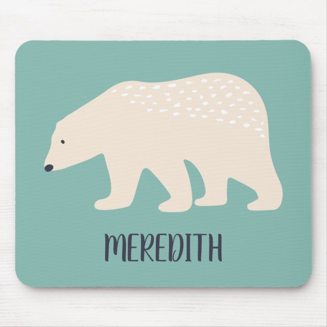 Personalized Teal and Cream Polar Bear Mouse Pad (Front)