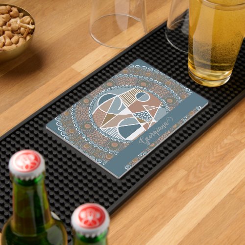 Personalized Teal and Gold Abstract Accent Mandala Bar Mat