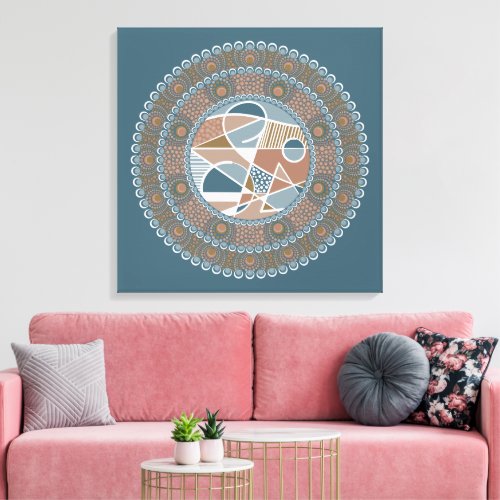 Personalized Teal and Gold Abstract Accent Mandala Canvas Print