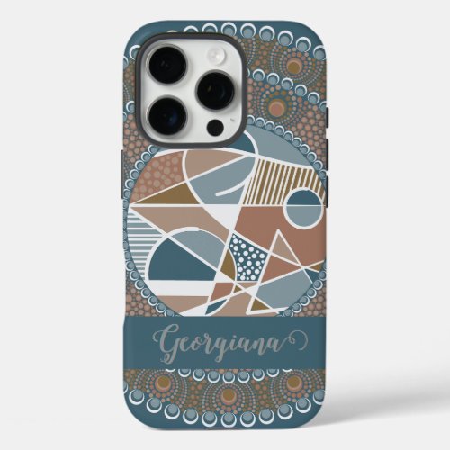 Personalized Teal and Gold Abstract Accent Mandala iPhone 16 Pro Case
