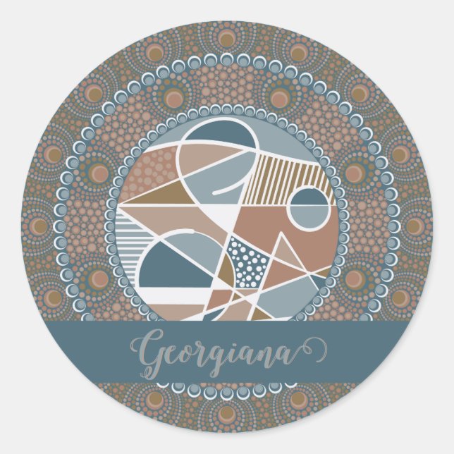 Personalized Teal and Gold Abstract Accent Mandala Classic Round Sticker (Front)