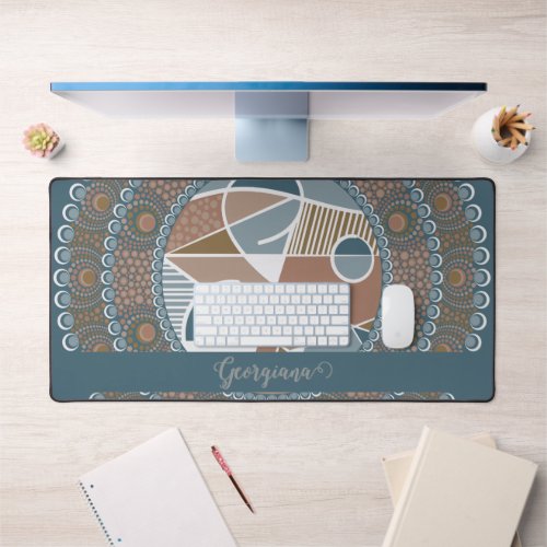 Personalized Teal and Gold Abstract Accent Mandala Desk Mat