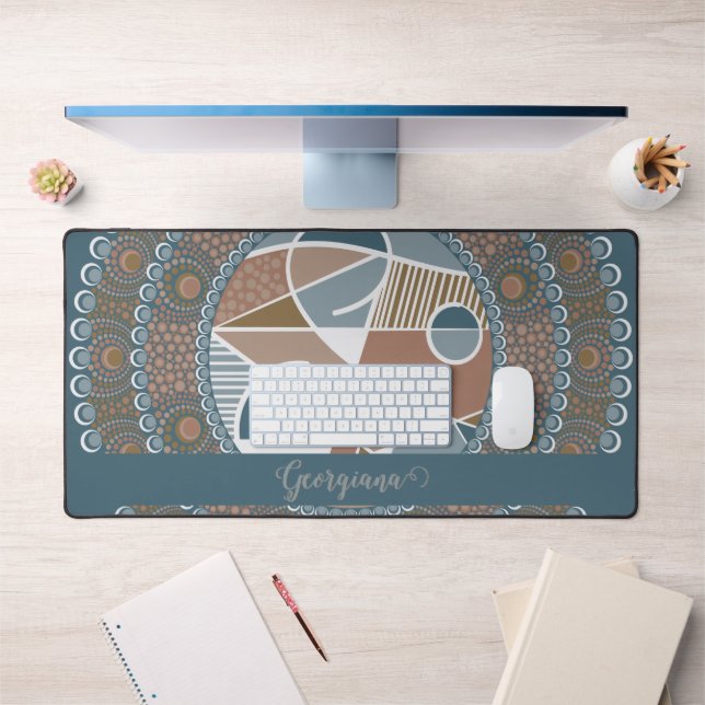 Personalized Teal and Gold Abstract Accent Mandala Desk Mat (Office 1)