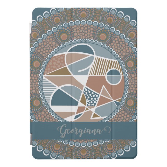 Personalized Teal and Gold Abstract Accent Mandala iPad Pro Cover (Front)