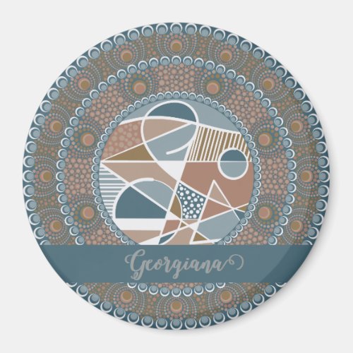 Personalized Teal and Gold Abstract Accent Mandala Magnet