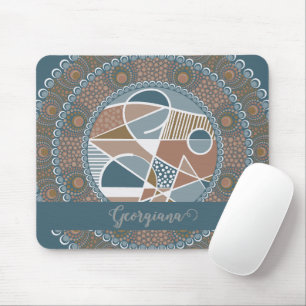 Personalized Teal and Gold Abstract Accent Mandala Mouse Pad
