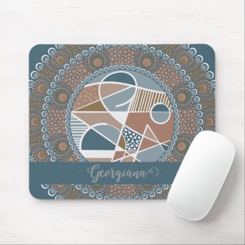 Personalized Teal and Gold Abstract Accent Mandala Mouse Pad