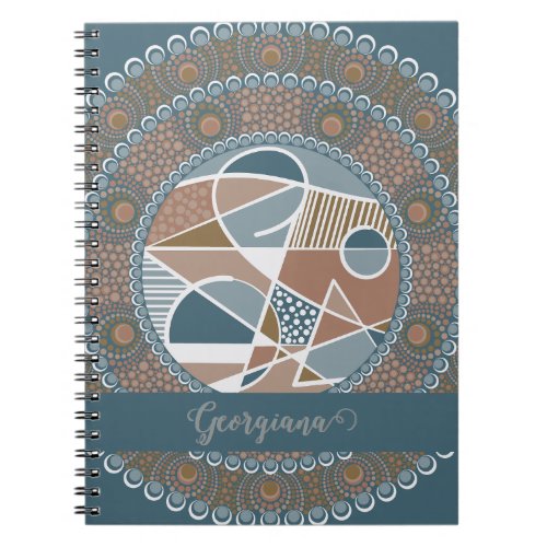 Personalized Teal and Gold Abstract Accent Mandala Notebook