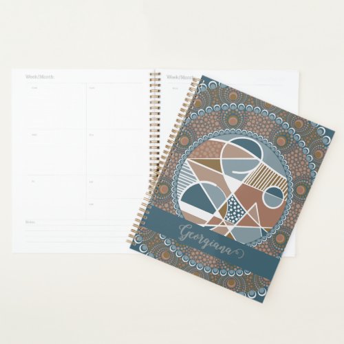 Personalized Teal and Gold Abstract Accent Mandala Planner
