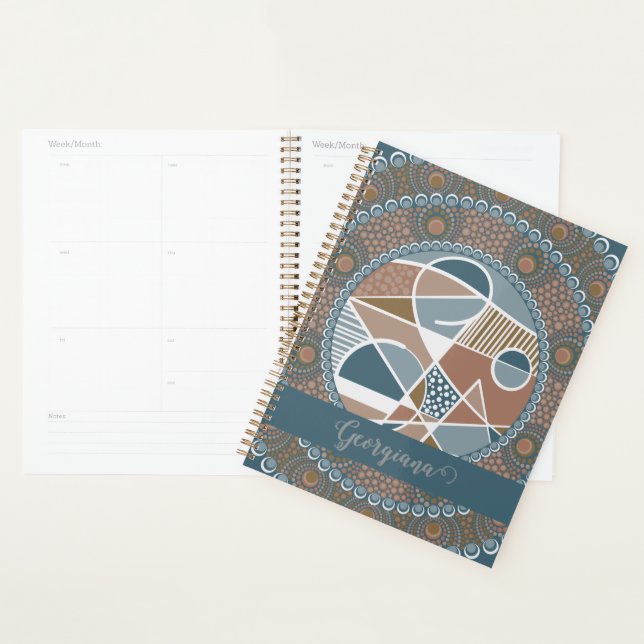 Personalized Teal and Gold Abstract Accent Mandala Planner (Display)