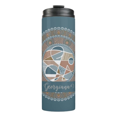 Personalized Teal and Gold Abstract Accent Mandala Thermal Tumbler