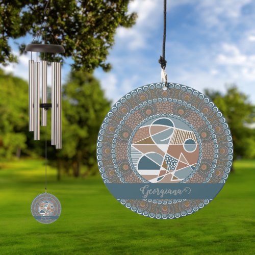 Personalized Teal and Gold Abstract Accent Mandala Wind Chime