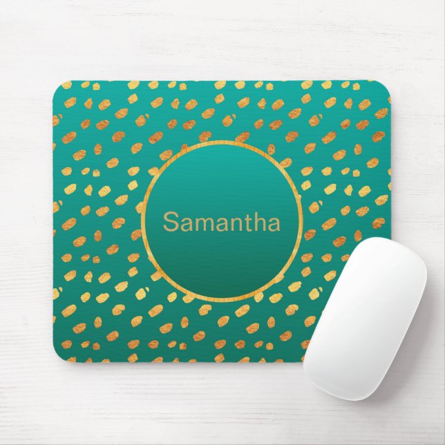 Personalized Teal and Gold Monogram Mousepad (With Mouse)
