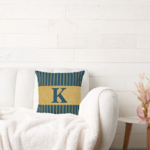 Personalized Teal and Gold Striped Throw Pillow