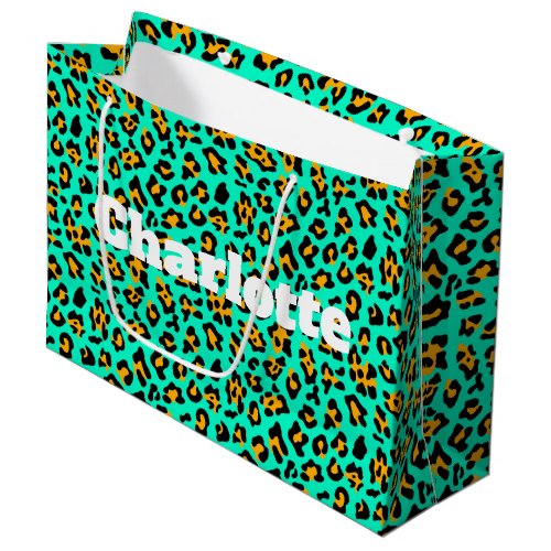 Personalized Teal and Orange Leopard Large Gift Bag