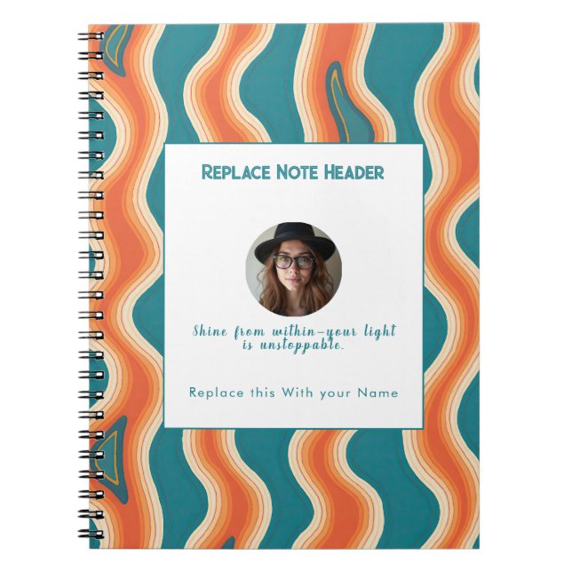Personalized Teal and Orange Wave Patterned  Notebook (Front)
