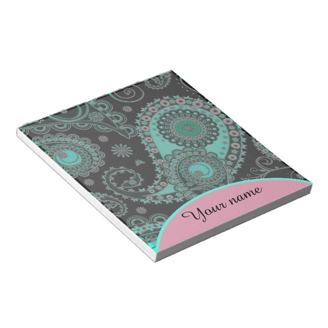 Personalized Teal and pink paisley  Notepad (Angled)
