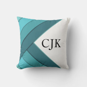 Personalized Teal and White Geometric Throw Pillow